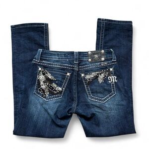 Miss Me Dark Blue Boot Cut Jeans with Silver Accents